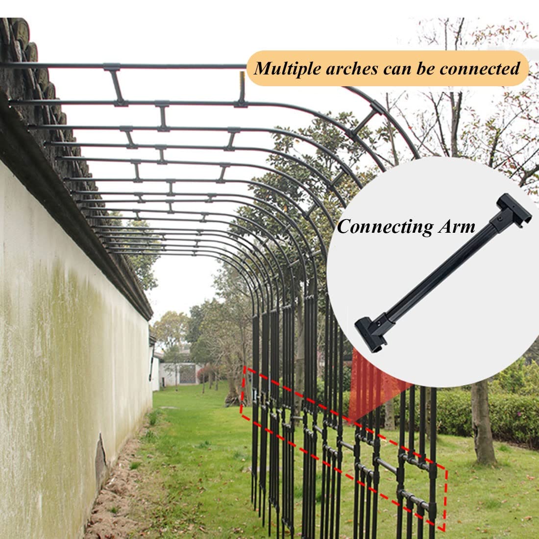 Galvanised Metal Garden Arch Trellis for Climbing Plants Heavy Duty Half Side Rose Wedding Arch Support Weatherproof Archway (Black 220x240cm/7.2x7.9ft)