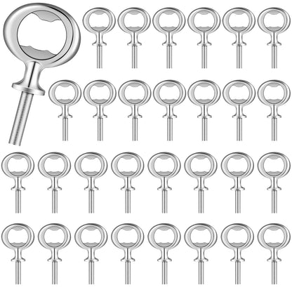 Cunhill 30 Pcs Metal Bottle Opener Blank Bulk Bottle Opener Inserts Parts Pieces Kit for Wood Craft DIY Project Turning Threaded Beer Hardware Turning Wedding Wine Party Ot Month (Silver)