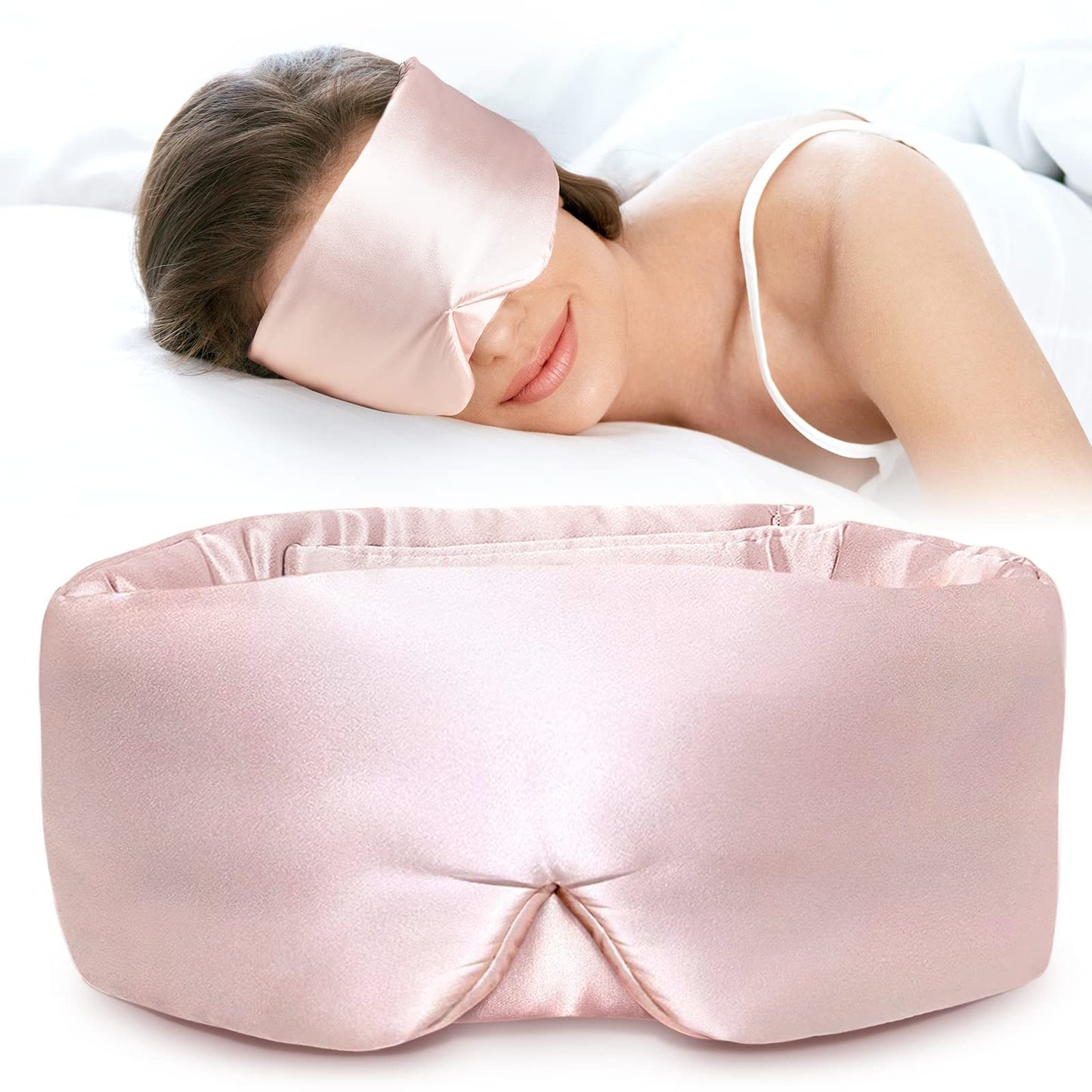 LitBear Silk Sleep Mask for Side Sleeper, Eye Mask Sleeping for Women Men 100% 22 Momme Pure Mulberry Silk, Face-Hugging Padded Eye Cover for Sleeping with Adjustable Band (Black)