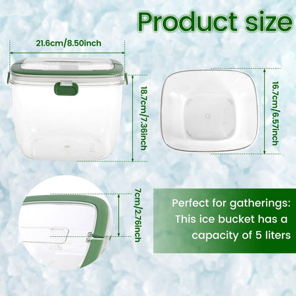 Ice Bucket with Lid and Tong Sealed,5L Ice Cube Bucket,Portable Ice Bucket Container Wine Bucket with Handle,Ice Storage Bin for Cocktail Freezer Bar Parties Barbeque Camping, Green
