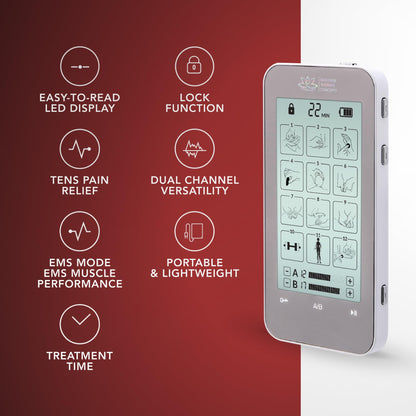 Massage Therapy Concepts TENS Unit Muscle Stimulator - Non-Invasive EMS Therapy Machine for Neck, Shoulder & Back Pain Relief, Sciatica, Arthritis - Safe & Portable with 12 Modes & 20 Intensity Levels