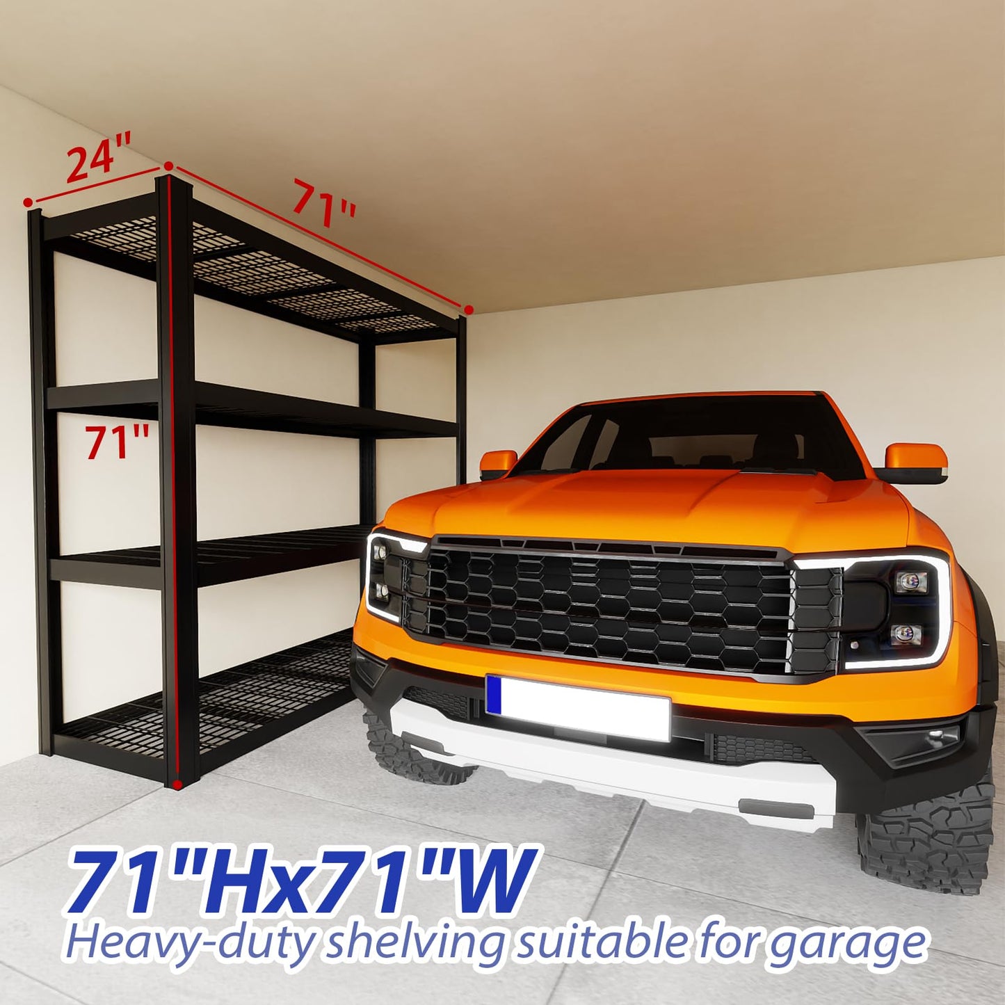 YWTA 71" W x 71" H Industrial Shelving,4000LBS Garage Storage Shelves,4 Tier Adjustable Metal Shelving,Heavy Duty Shelving for Factory, Garage,Warehouse,Barn (2)