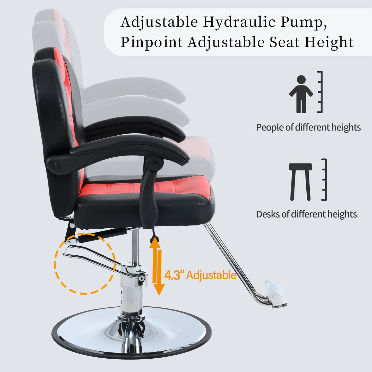 Classic Reclining Barber Salon Chair, for Hair Stylist with Heavy Duty Hydraulic Pump, 360° Rotation, Tattoo Shampoo Beauty Equipment, Red+Black