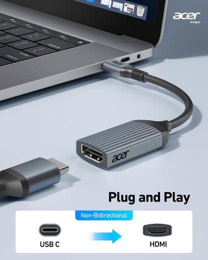 acer USB-C to HDMI Adapter 4K@60Hz, (High Speed, Thunderbolt 3/4) Type C to HDMI Converter Compatible with MacBook Pro/Air, iPhone 16 15 Pro/Max, iPad Pro/Air, Surface, Dell XPS, Chromebook and More