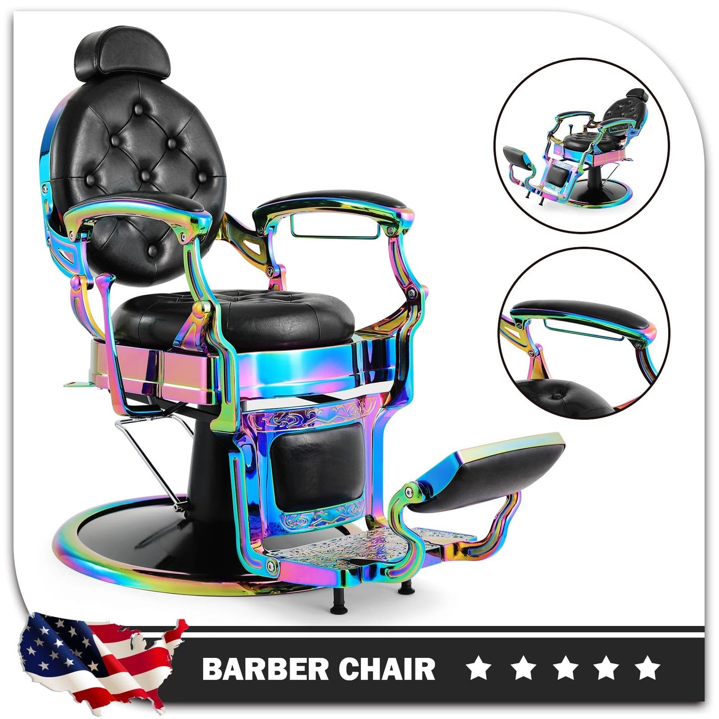 Artist hand Retro Barber Chair Heavy Duty Barber Chairs Vintage Salon Chair Hydraulic Recline Beauty Spa Styling Equipment Rounded Cushioning with Puckered Button (Laser Frame)