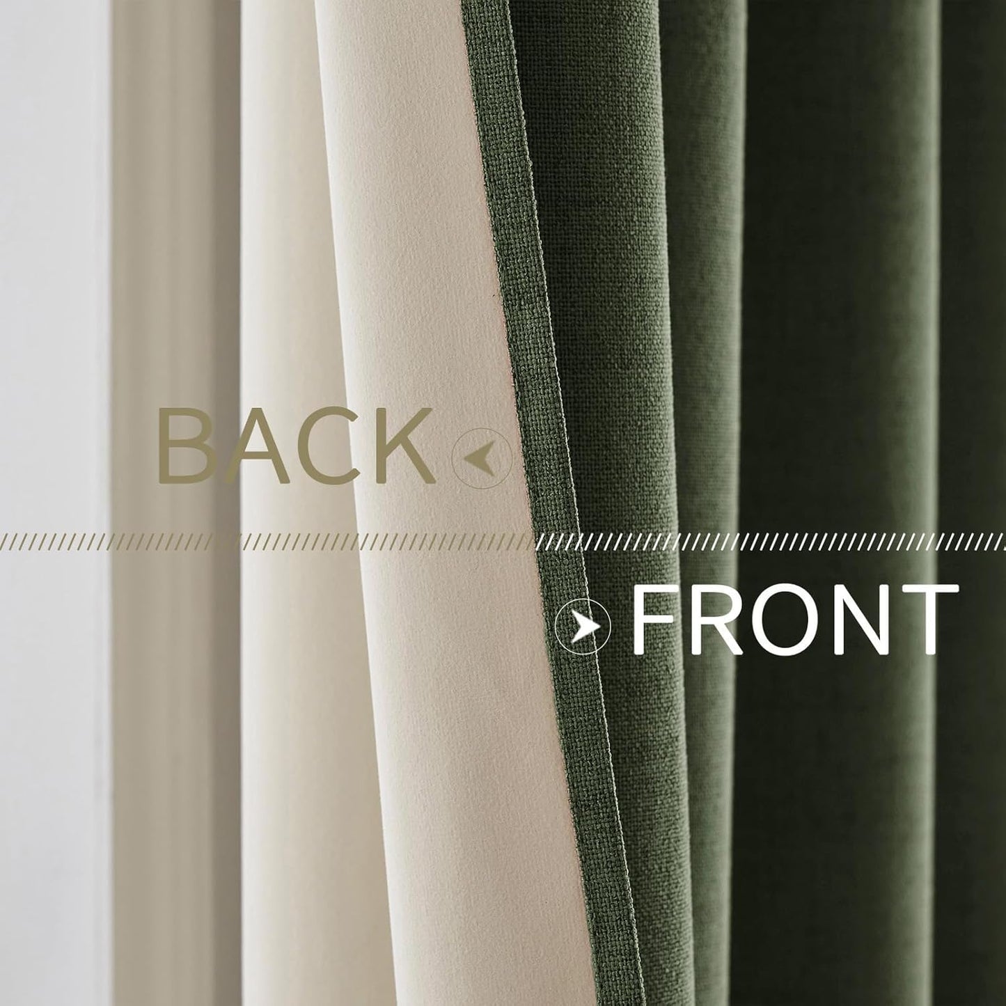 MIULEE 100% Blackout Linen Textured Curtains - Olive Green Thermal Insulated Drapes | 52 x 96 Inch (2 Panels)