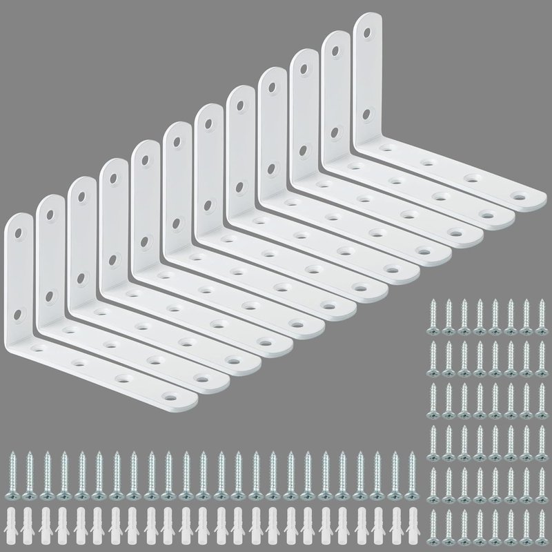 Alise 12 Pack Floating Shelf Brackets,White Heavy Duty L Bracket Corner Brace,Stainless Steel Corner Brackets,Joint Angle Brackets for Hanging Support,Shelves Support DIY (5 x 3 Inch)