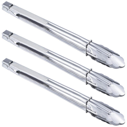 HINMAY Stainless Steel Locking Kitchen Tongs Extra Long Sturdy Heavy Duty Tongs Set for Cooking Grilling and Barbecue BBQ (14-Inch 3 Pieces)