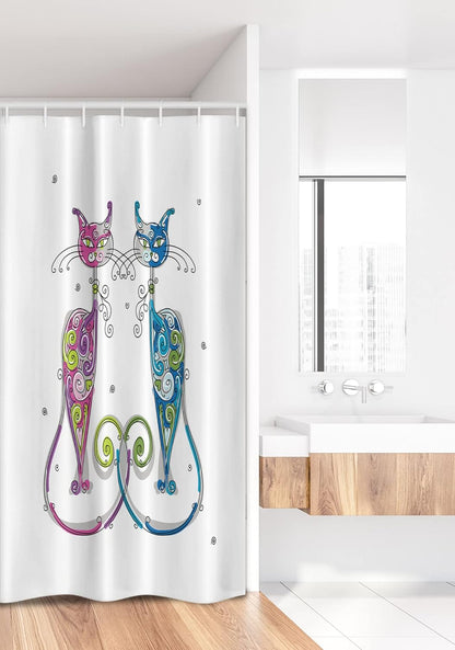Ambesonne Cat Stall Shower Curtain, Couple of Cats Floral Friends Ornament, Fabric Bathroom Decor Set, 36" W x 72" L