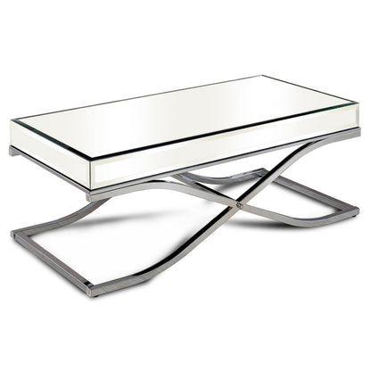 Furniture of America Luxy Glam Mirrored Top Metal 48 in. Rectangle Coffee Table for Living Room, Bedroom, Chrome Silver