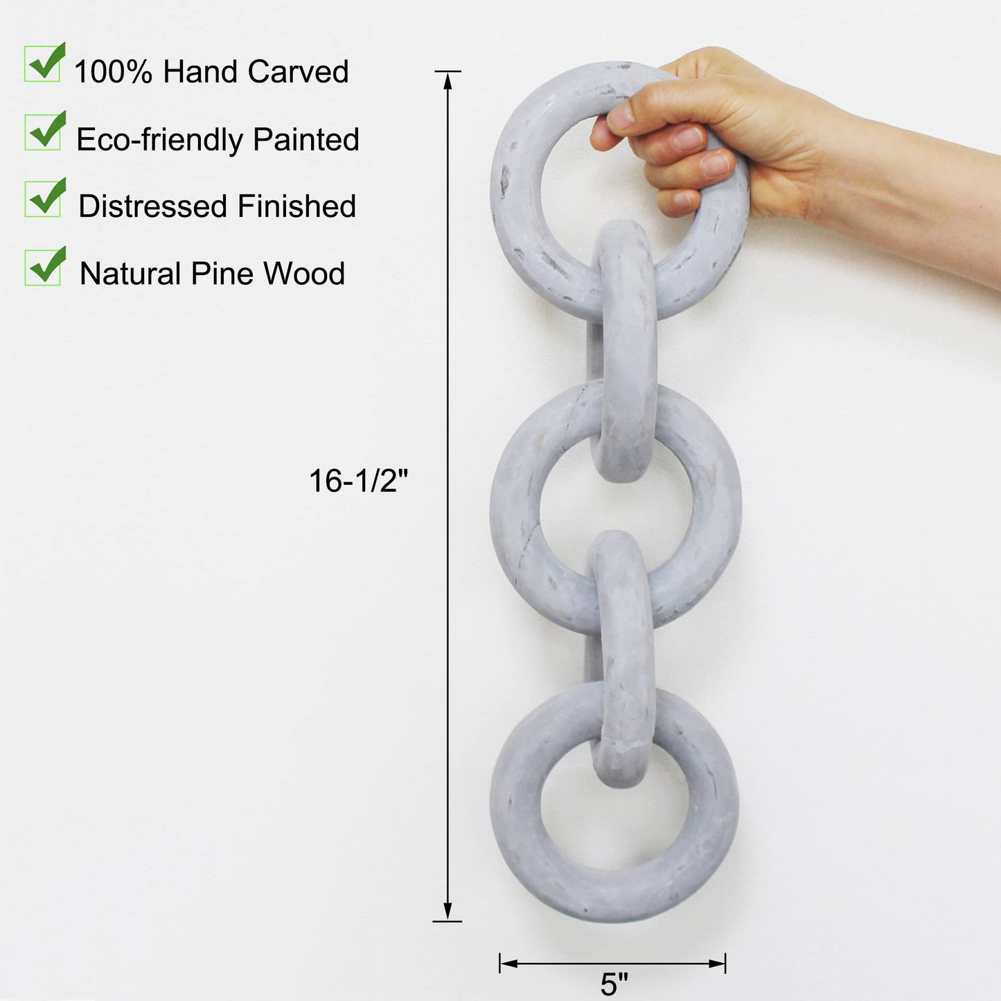 CVHOMEDECO. Rustic Round Wood Chain Link Decor Farmhouse Hand Carved Wood Link for Home, Wall, Table or Shelf décor Accents (Distressed Grey)
