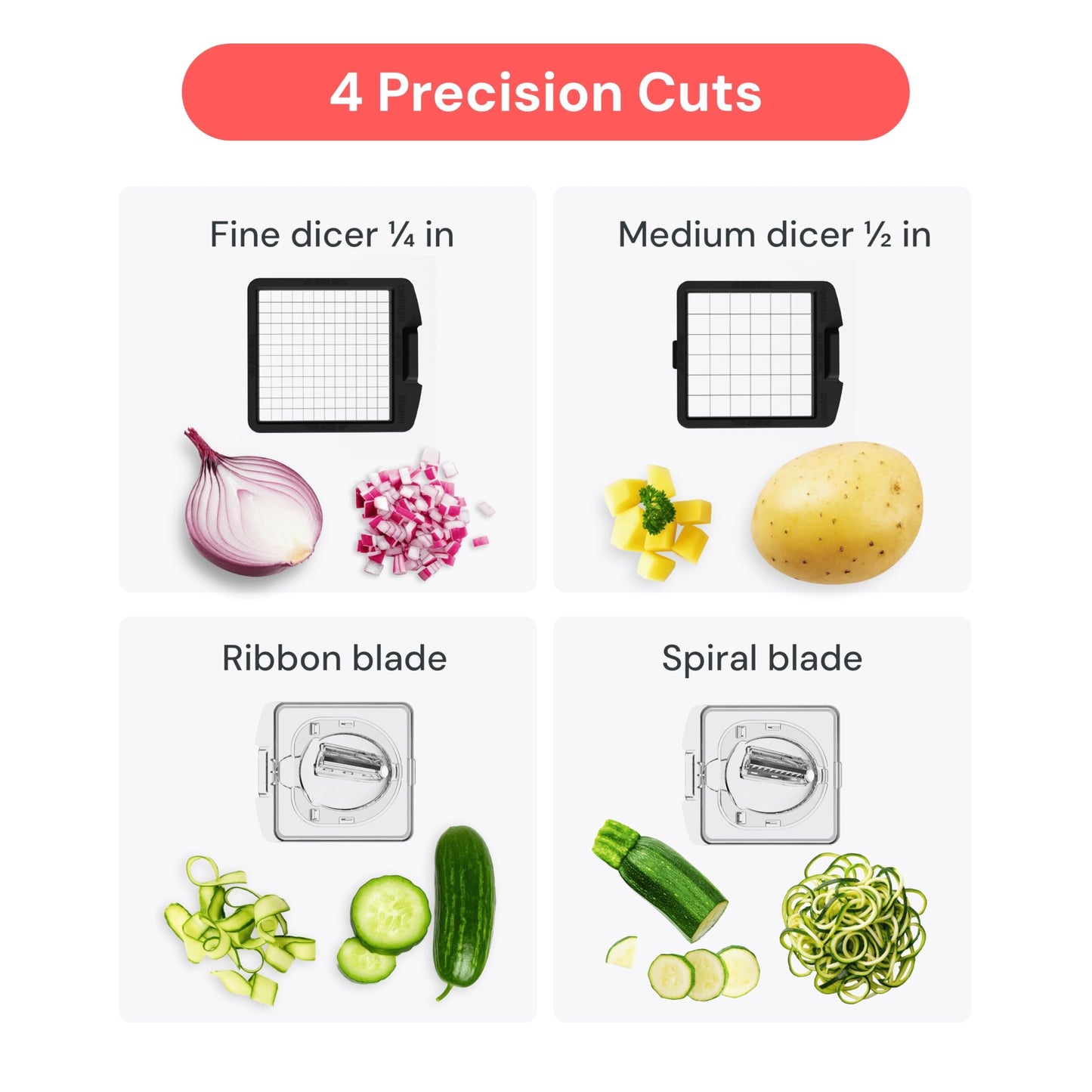 Fullstar The Original Pro Chopper - Vegetable Chopper and Spiralizer, Food Chopper with Container, Fruit Slicer, Kitchen Gadgets & Gifts, Home Essentials (4 in 1, Clear)