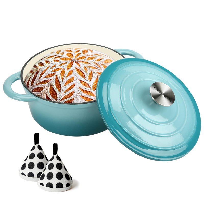 4.5 QT Enameled Cast Iron Dutch Oven with Lid, Heavy-Duty Round Cookware Pot with Dual Handles for Sourdough Bread Baking, Braising, Soups and Stews, Used for All Stoves