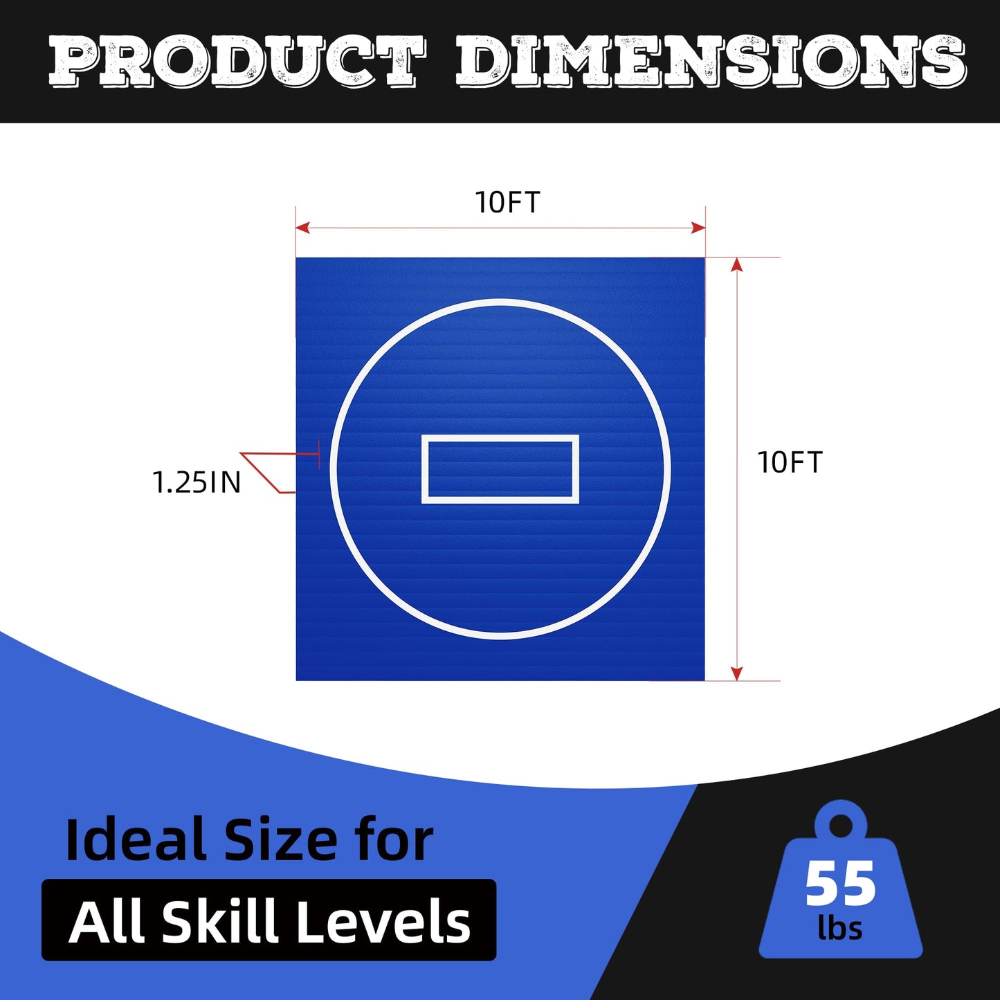 HFPFTS Wrestling Mat for Home, 10’x 10’x 1.25” Wrestling Mat, Safe Wrestling & Play Mat for Kids and Family, Jiu Jitsu, BJJ, MMA, Wrestling Mats, Martial Arts, Tumbling, Easy Clean, Gym Mat, Blue