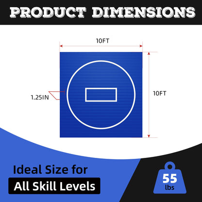 HFPFTS Wrestling Mat for Home, 10’x 10’x 1.25” Wrestling Mat, Safe Wrestling & Play Mat for Kids and Family, Jiu Jitsu, BJJ, MMA, Wrestling Mats, Martial Arts, Tumbling, Easy Clean, Gym Mat, Blue