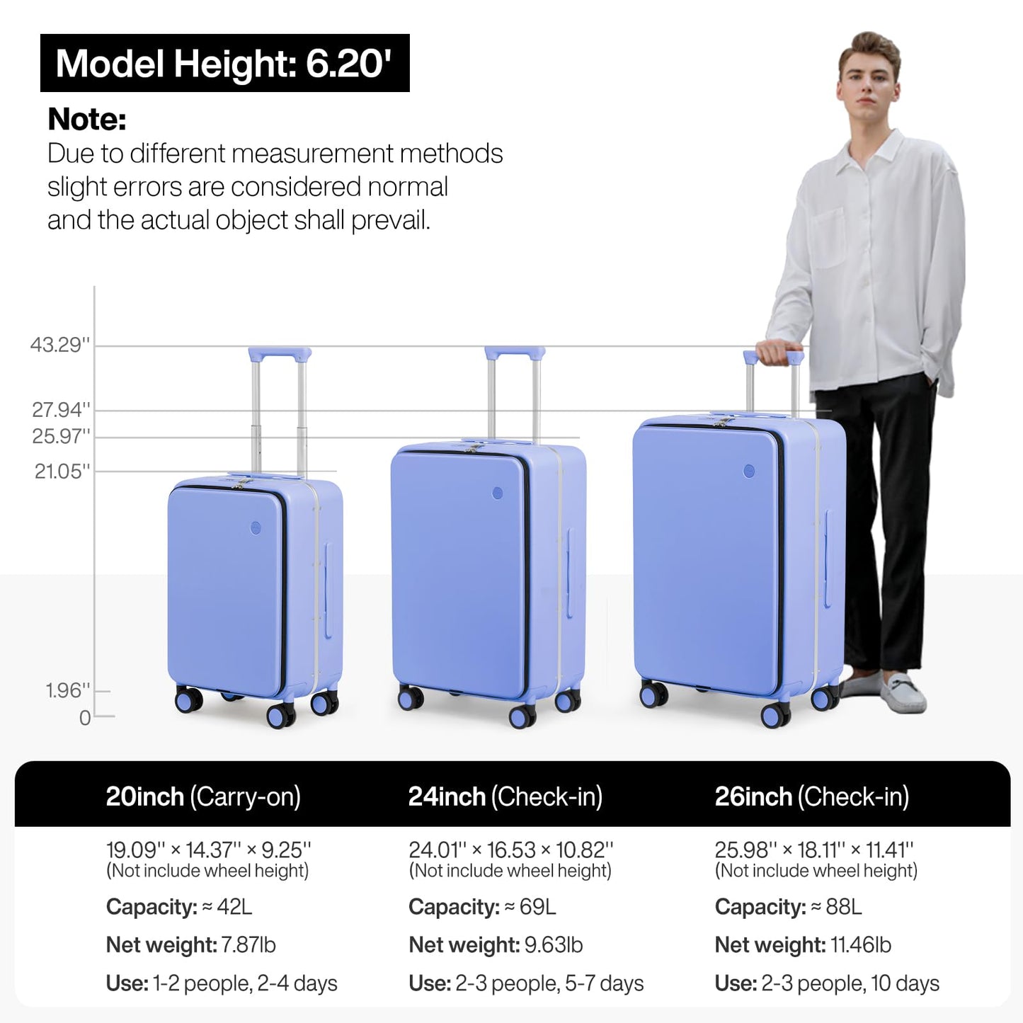 mixi 26 Inch Large Checked Luggage PC Hard Shell Suitcase Top Opening Aluminum Frame Travel Suitcases with Wheels, Lilac Purple