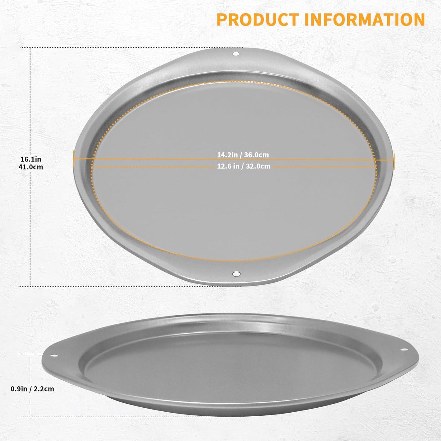 14 Inch Nonstick Pizza Pan for Oven, Durable with Widen Handles for Cooking, Baking, and Grilling (2, Grey)