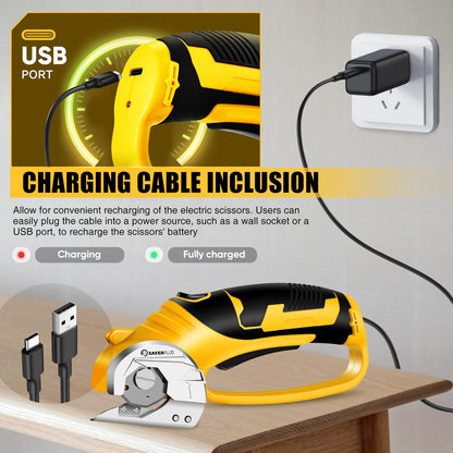SakerPlus Cordless Electric Scissors, 4V Cardboard Cutter, Box Cutter Fabric Scissor with Safety Lock & LED Light, Rechargeable Power Rotary Cutters for Box Carpet Fabric Plastic Leather