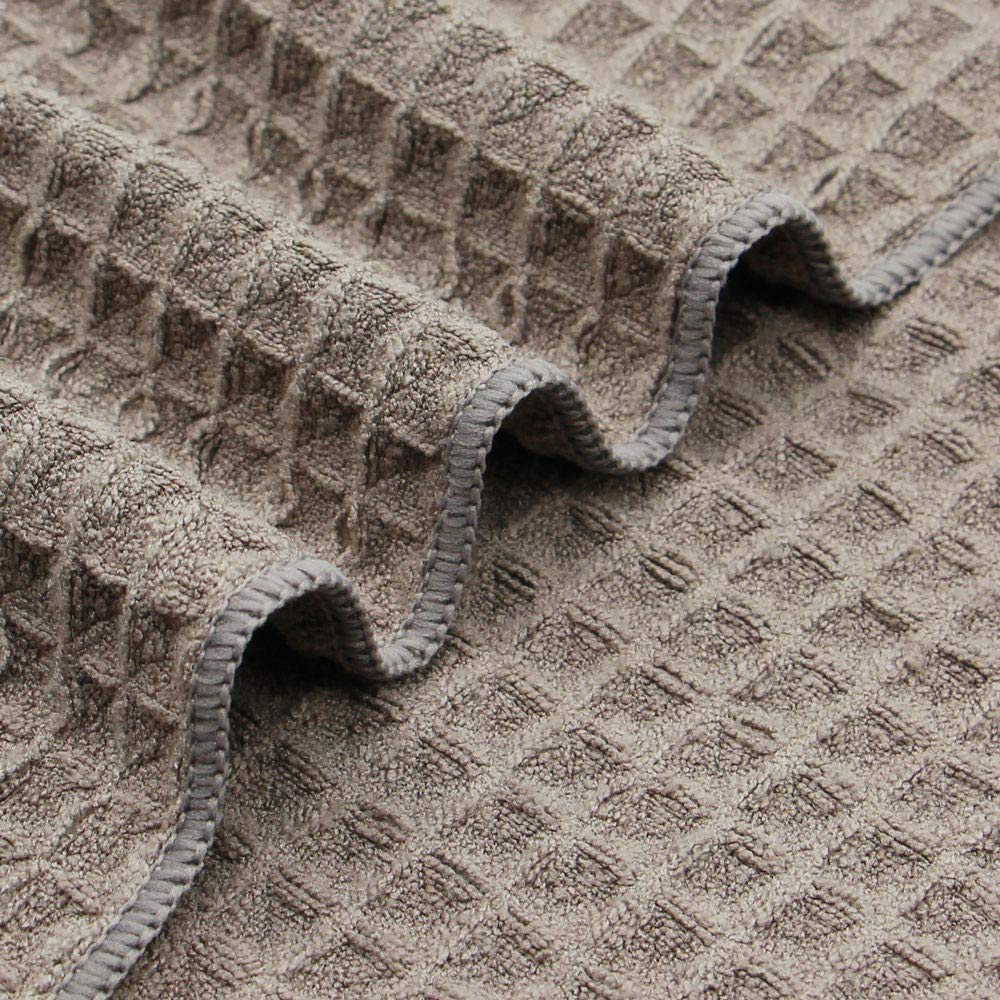 VeraSong Waffle Weave Thick Microfiber Dish Drying Towels Absorbent Tea & Hand Towel Lint Free 16x24 Inch 3 Pack Gray