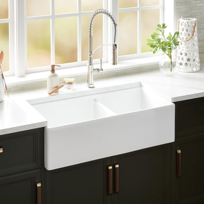 Signature Hardware 953910-36D Rowena 36" Farmhouse 60/40 Double Basin Fireclay Kitchen Sink - White