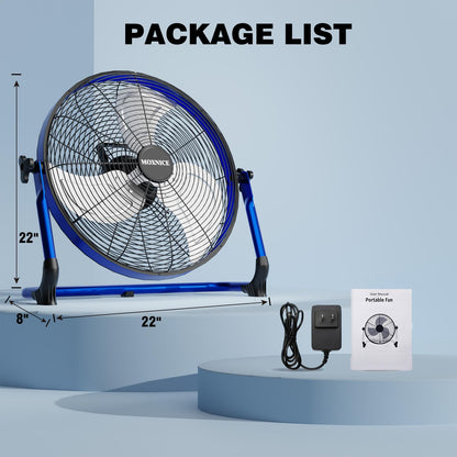 MOXNICE 20" Portable Battery Operated Floor Fan, High Velocity Battery Fan, Rechargeable Wireless Battery Powered Fan, Waterproof, USB Output, 360°Adjustable Tilt for Home Outdoor Garage Greenhouse