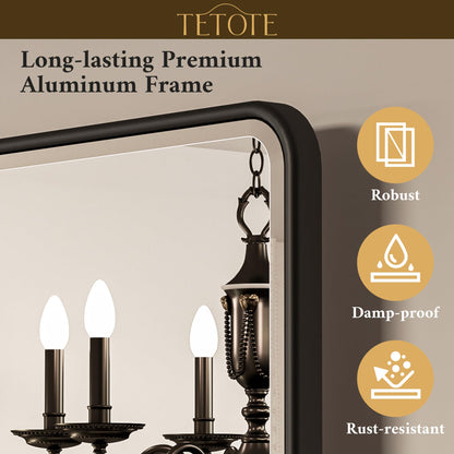 TETOTE Black Pivot Bathroom Mirror 48 x 30 Large Tilting Wall Beveled Mirror, Metal Framed Rectangle Vanity Mirror, Modern Farmhouse Adjustable Tilted Mirror, Horizontal/Vertical, Tempered Glass
