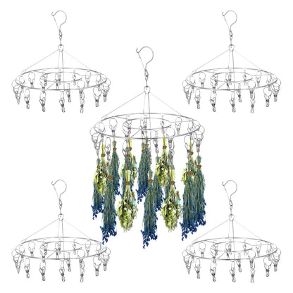 Kegeeei 5 Pack Stainless Steel Hanging Drying Rack with Clips - Foldable Laundry & Plant Dryer for Socks, Underwear, Bras, Towels, Spices & Flowers