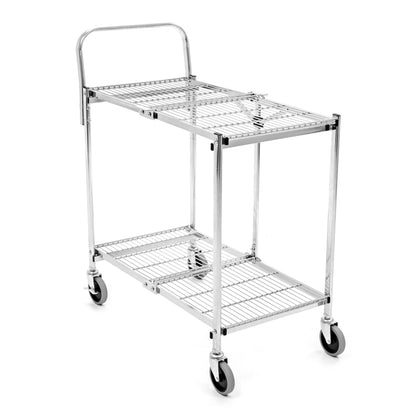 Stand Steady Original Tubstr Collapsible 2 Shelf Wire Cart, Easy to Push Heavy Duty Rolling Utility Cart, Folds Up for Storage, Commercial Grade (Chrome, 33.56” D x 18” W x 37.16” H)