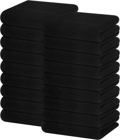 Homaxy Kitchen Dish Towels - 100% Cotton Waffle Weave, Ultra Soft & Absorbent, 13 x 28 Inches, 18-Pack | Black