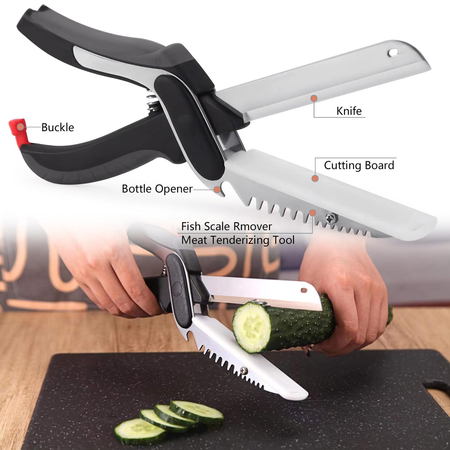XGIZMOO Vegetable Scissors Slicer Cutter,Quick Release/Install Kitchen Shears Cutting Board Knife Combo for Veggie,Carrots,cucumbers,potatoes,Barbecue Dishwasher Safe (Black)