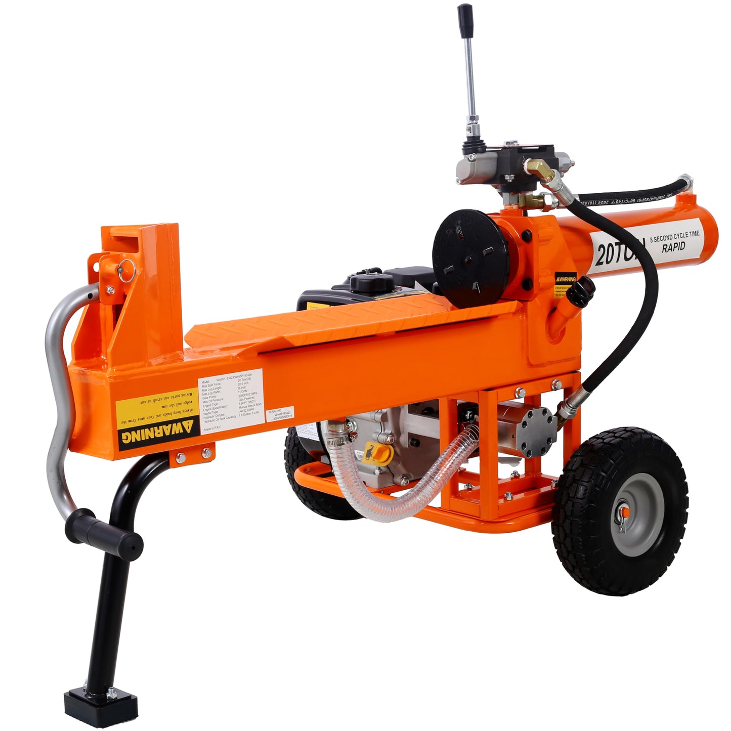 LANTRO JS 7HP Engine Log Splitter, 20 Ton Auto Return Ram System Portable Firewood Splitter, Horizontal Full Beam Steel Wedge Firewood Splitter Tool, Orange