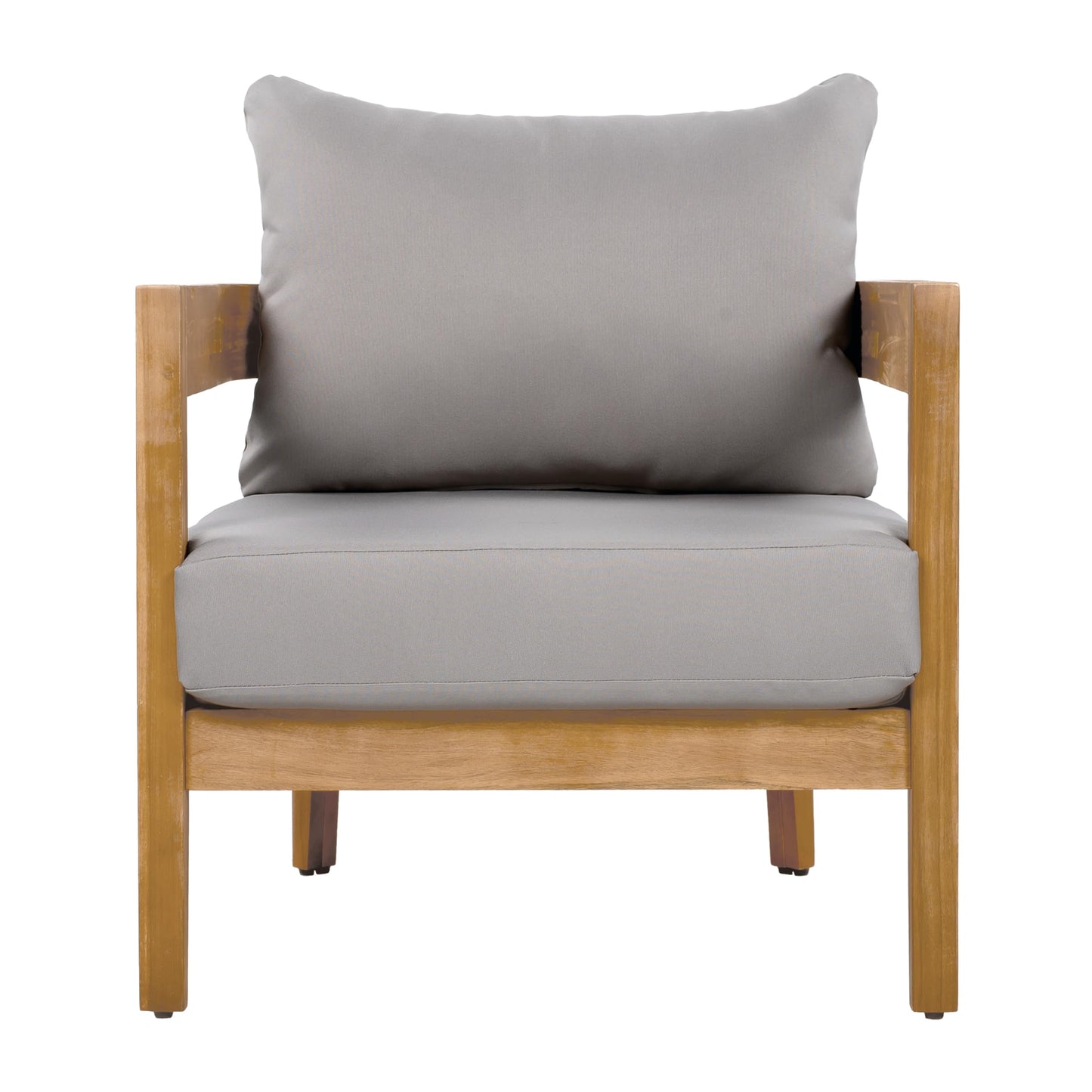 Christopher Knight Home Nadine Acacia Wood Club Chair, Outdoor Accent Chair, Tub Shape Design Armchair, Comfort Cushions Seating, Slat Open Back Reading Sofa for Balcony Backyard Garden, Teak+Gray