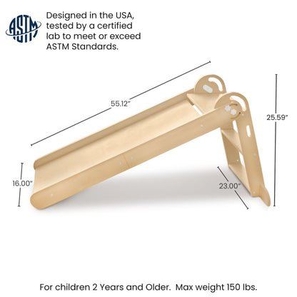 Little Partners 2-in-1 Folding Learn 'N Slide Wooden for Toddlers, Dual-Sided Children's Indoor Wood Climber with Smooth Surface and Side with Safety Grips (Natural)
