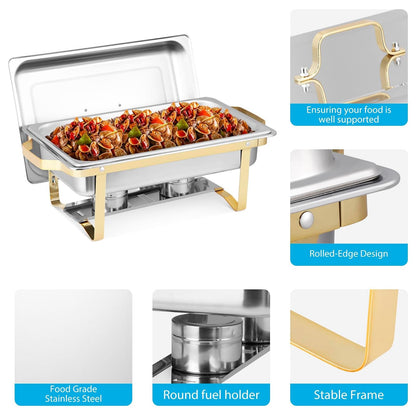 ZephPerton 4 Pack 8QT Chafing Dish Buffet Server, Rectangular Chafing Dish Buffet Set, Stainless Steel Food with Reinforced Frame & Cool-Touch Handle for Party Christmas Family Catering Events