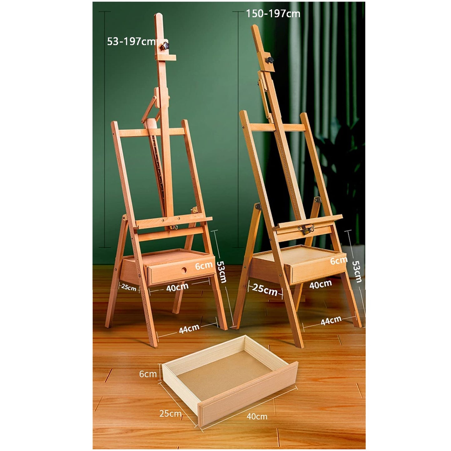 Easel Stand for Artist - Wooden H-Frame Studio Easel with Storage Drawer, Adjustable Height, Sturdy Wood Art Easels for