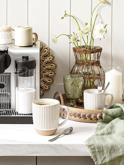 16 oz,Ceramic Set, 3.8 inch, Set 6, LE TAUCI Coffee Mugs Mug Embossment Cups for Latte, Hot Tea, Cappuccino, Mocha