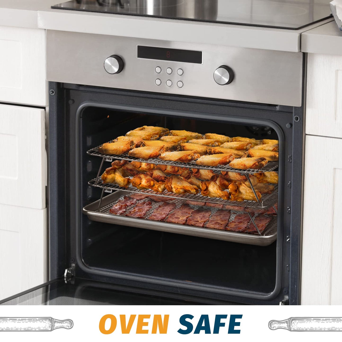 HIWARE Oven-Salf Collapsible Cooling Rack for Baking, 3 Tier 12”x 16.5”, Stainless Steel and Fit Half Sheet, Stackable Wire Cooling Racks for Cookie, Pizza, Cake