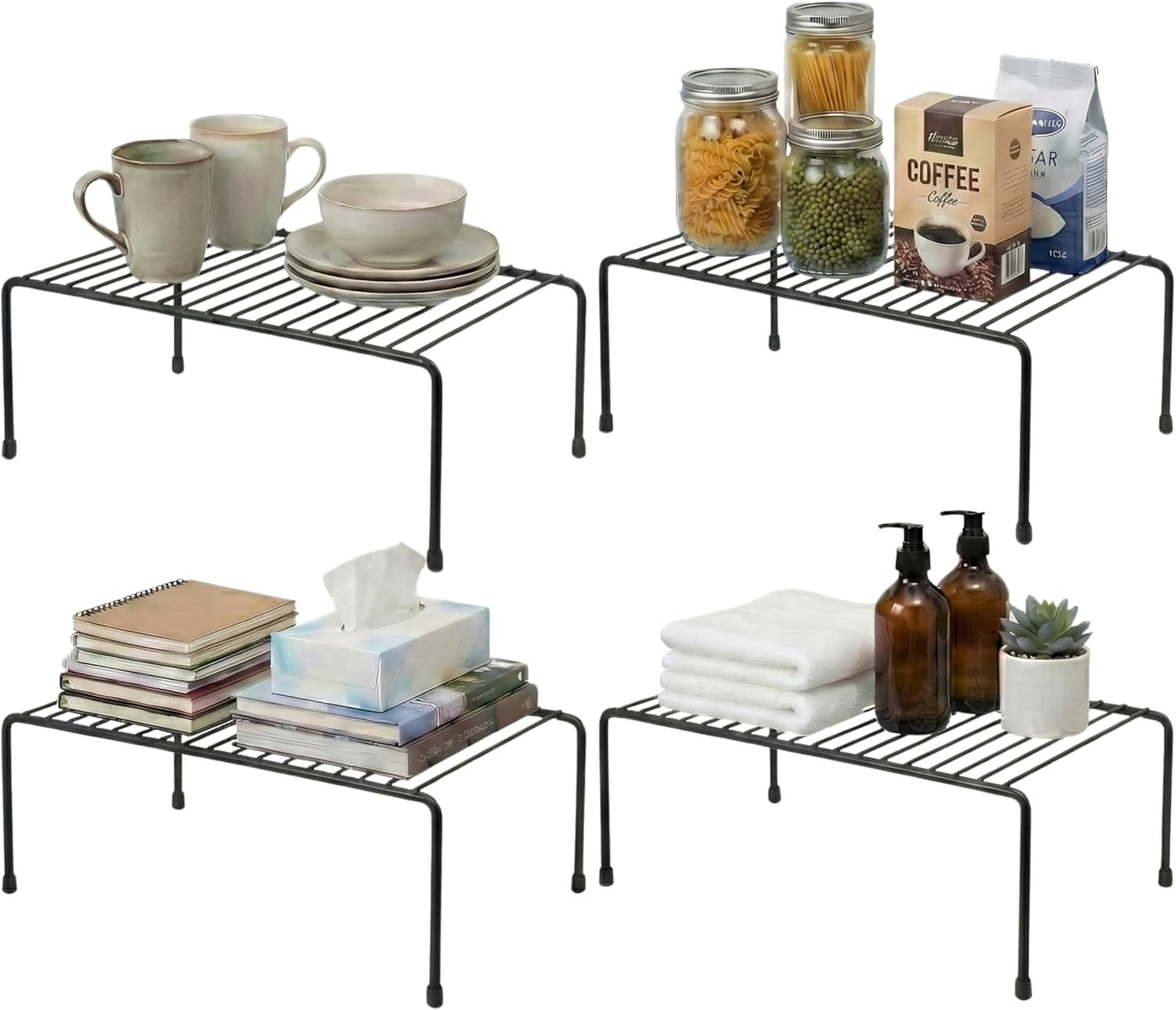4 Pack Counter Evelots Kitchen Cabinet Wire Shelf Organizer/Rack - Sturdy Metal Shelf Risers - Double Your Space