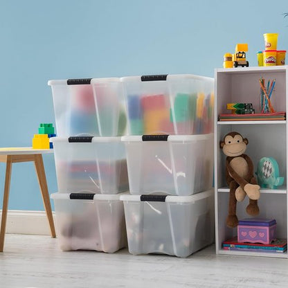 IRIS USA 40 Qt Stackable Storage Bins - BPA-Free, Durable Lids, 6 Pack - Pearl Color, Secure Handles