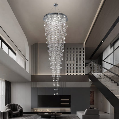 APBEAM Modern Large Crystal Chandelier for High Ceilings, Raindrop Round Large Foyer Chandelier, Luxury Flush Mount Ceiling Light Fixture for Stairse Entryway Living Room Dia 32" x H 96"-12 Lights