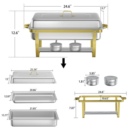 Chafing Dish Buffet Set - HARDURA 4 Packs 9.5QT Stainless Steel Food Warmer, Leak-Proof & Foldable Design, 4+ Hours Insulation, for Buffet Servers and Warmers, Ideal for Catering, Party（Gold）