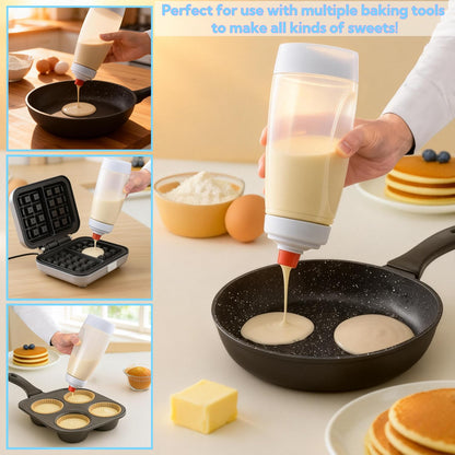 Vziokk Pancake Batter Dispenser, 33 Oz Pancake Mixer Bottle with Silicone Spatula and Spoon, Kitchen Squeeze Batter Dispenser and Mixer with BlenderBall for Pancake, Waffle, Crepe, Muffin, Cupcake