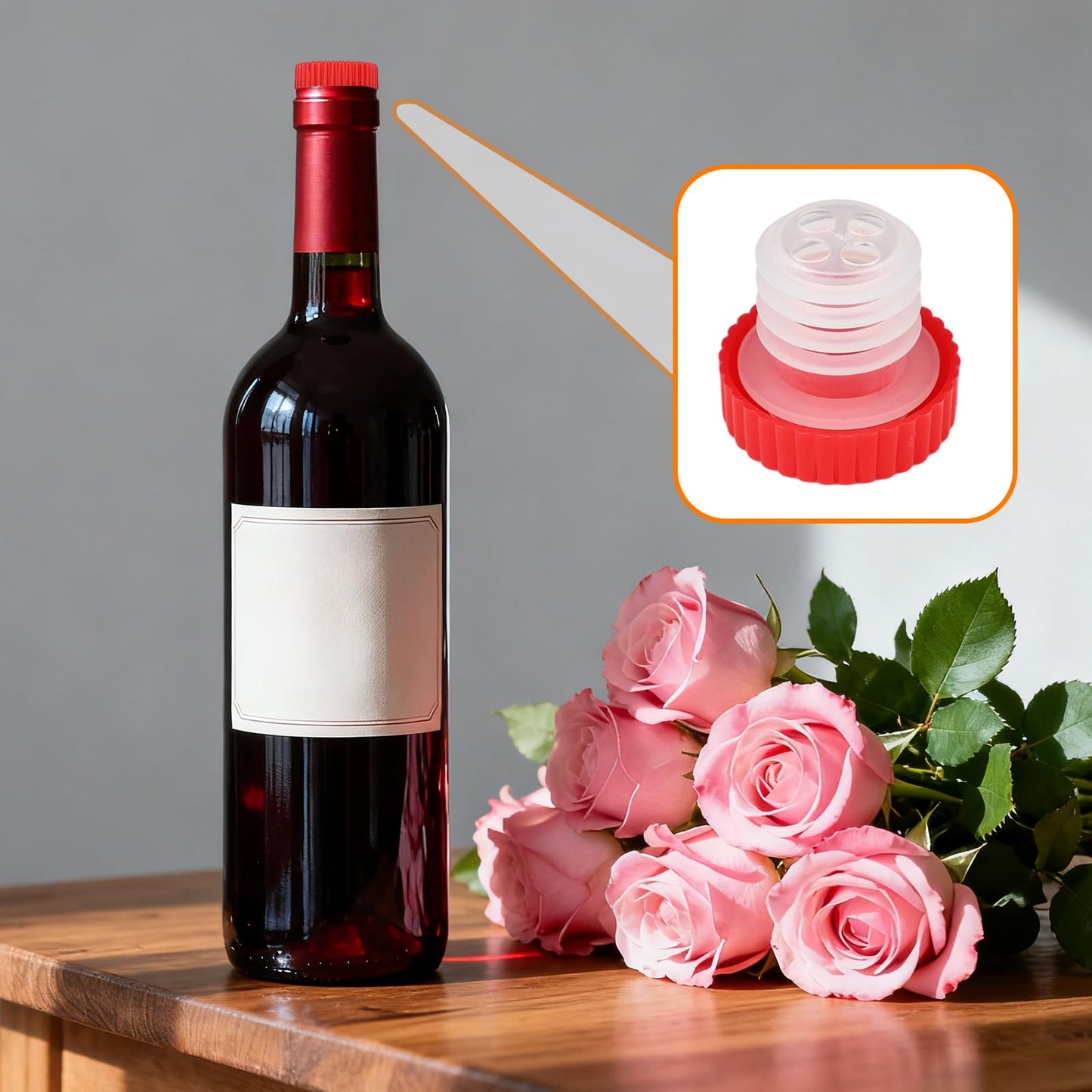 48pcs Slow Wine Pourer Spout, Red Plastic Wine Pourers with Seal Lids for Corked Bottles Bars Restaurants & Home Use