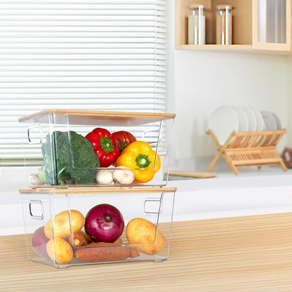 2 Set Counter Pantry Organizer and Storage, Stackable Trash Bag Dispenser Clear Acrylic Kitchen Pantry Baskets