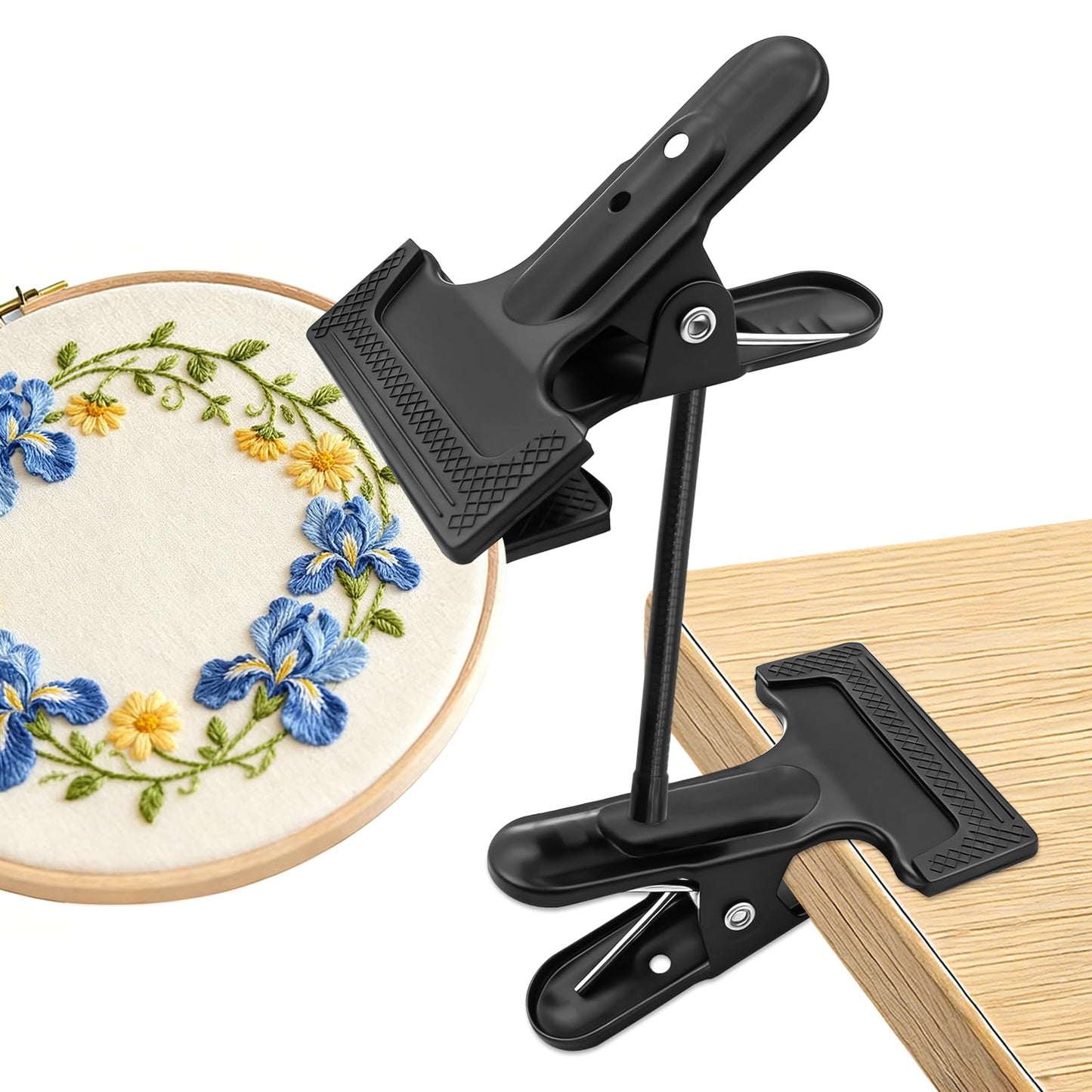 Adjustable Embroidery Hoop Stand Holder, Portable Metal Cross Stitch Stand, Embroidery Hoop Stand Table Clip for Most Size/Shape Embroidery Needlework Hoops