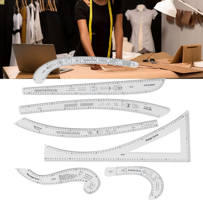 7Pcs Sewing Ruler Tailor Set Clear French Curve Ruler Sewing Ruler Set Rulers Ruler Racks Rulers High Accuracy Scale Fashion Pattern Design Ruler Set for Making Pattern Drafting
