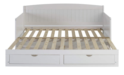 Alaterre Furniture Harmony Twin to King Daybed with Pop Up Trundle Bed - Solid Wood Twin Day Bed with 2 Pull-Out Storage Drawers and 400lb Capacity - For Kids, Guest Room, Living Room (White)