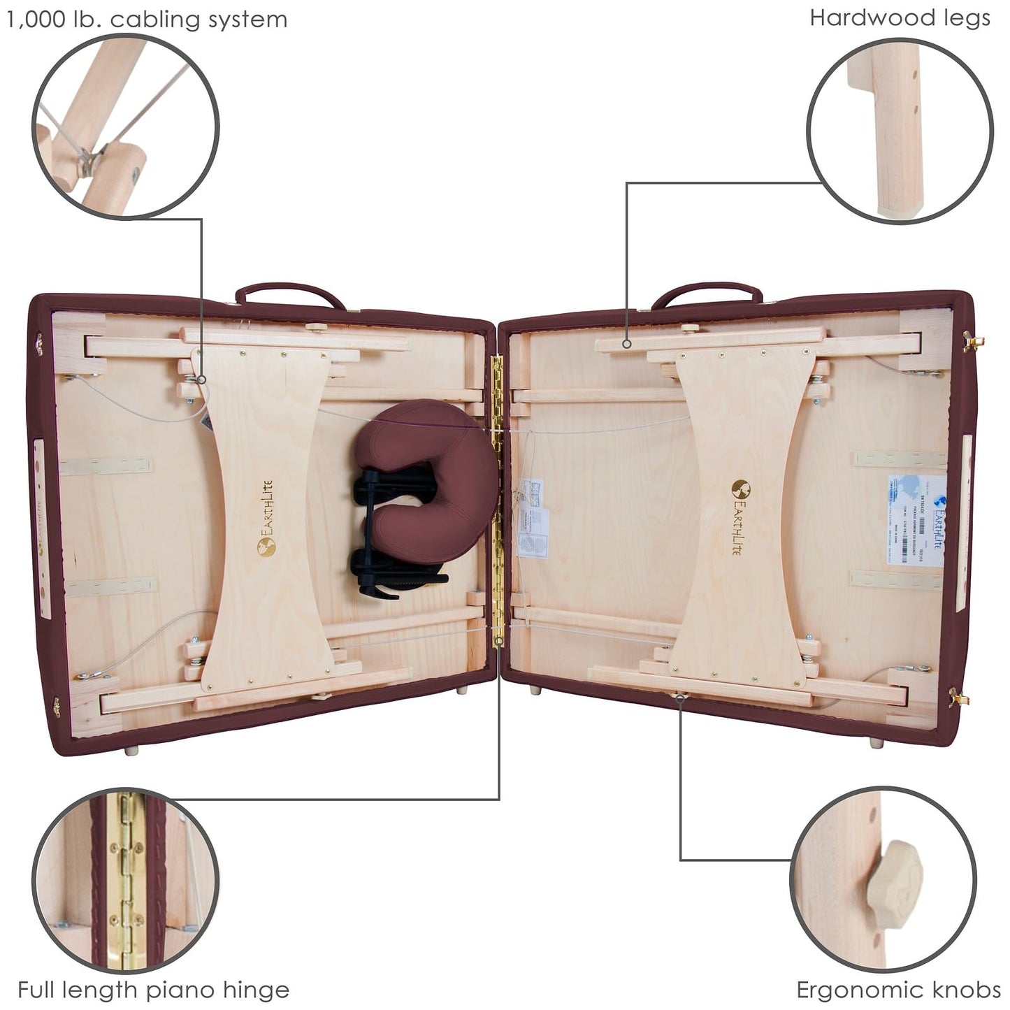 EarthLite Harmony DX Portable Massage Table Package, Includes Table + Face Cradle + Carrying Case, 30" x 73, Burgundy