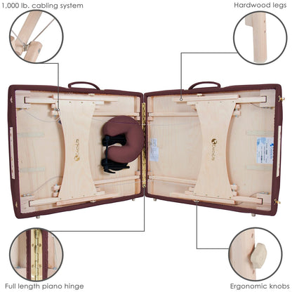 EarthLite Harmony DX Portable Massage Table Package, Includes Table + Face Cradle + Carrying Case, 30" x 73, Burgundy