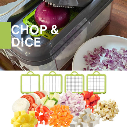 Amazin Goods All-in-One Vegetable Chopper & Prep Station - Multifunctional Food Chopper, Mandoline Slicer, Cheese Grater, Egg Separator, Built-In Cutting Board & Storage Container for Meal Prep
